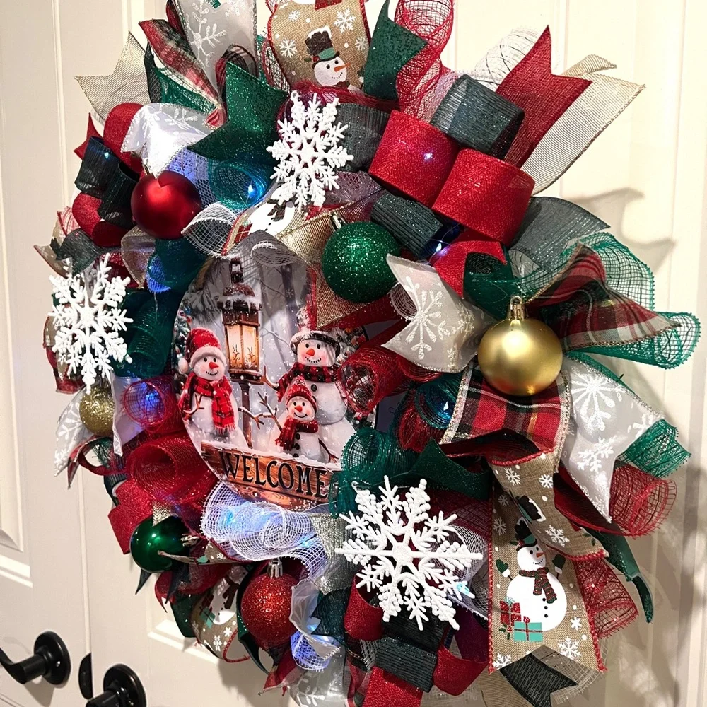 Handmade Christmas Snowman Wreath & Swag Bundle 22” W88